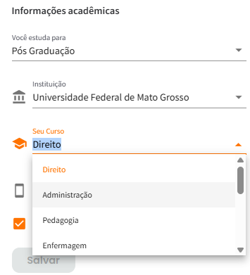 exemplo da lista de cursos