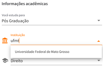 exemplo da tela de instituição