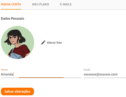 exemplo da tela de alterar e-mail