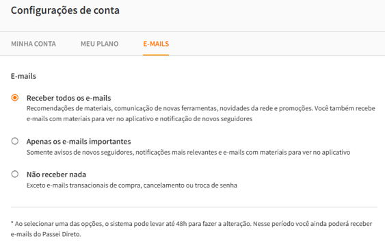 imagem com a tela de configuração de e-mails