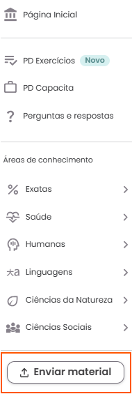 Enviar material está localizado no canto inferior esquerdo da página inicial