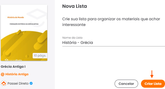 exemplo das orientações para criar lista