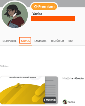 tela de materiais salvos