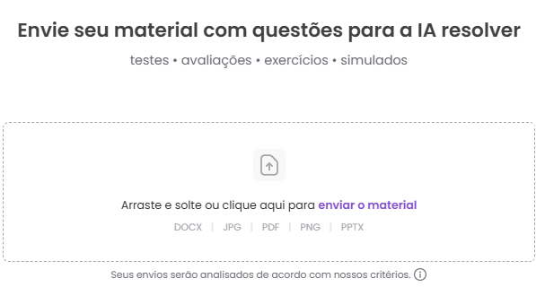 exemplo da tela para enviar os materiais com questões