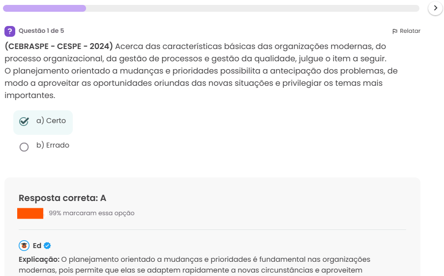 exemplo da tela de exercícios