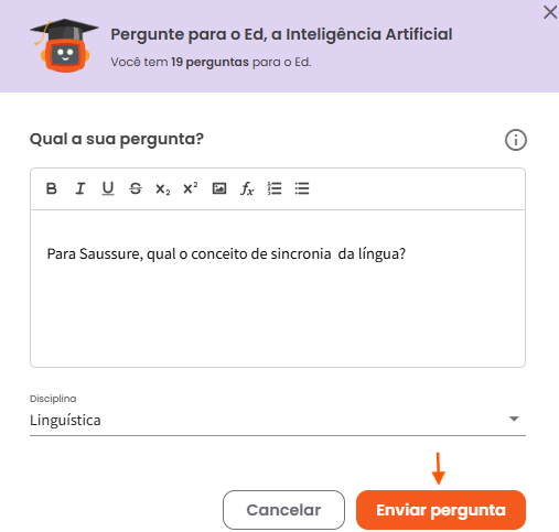 exemplo da tela de pergunta